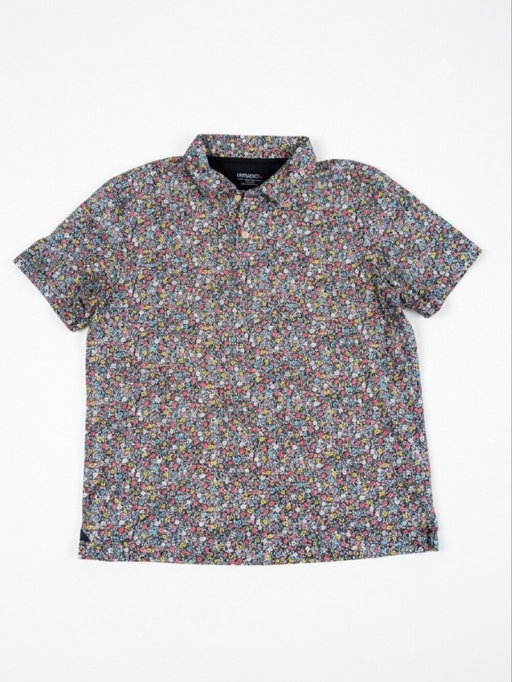 UNTUCKit Mens Polo Shirt Medium Pima Cotton Navy Blue Floral Ditsy Print Casual